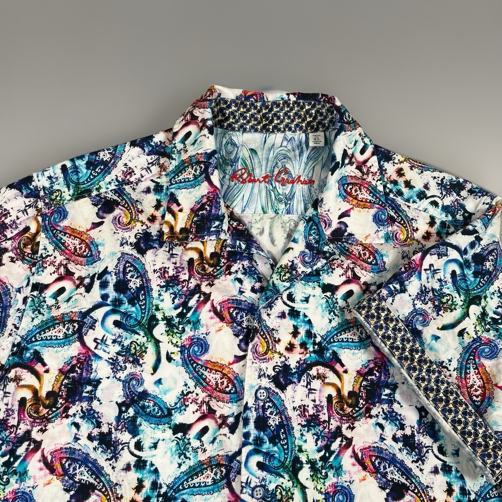Robert Graham Mens XL Shirt Short Sleeve Paisley Multicolor Classic Fit Cotton